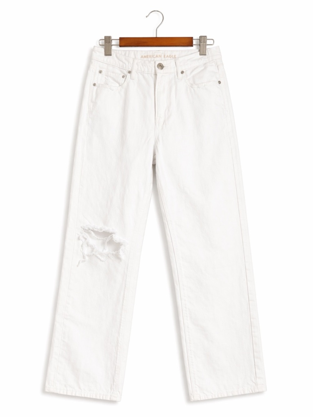 American Eagle 90s Straight White Jeans Size 10 High Rise 100% Cotton Distressed